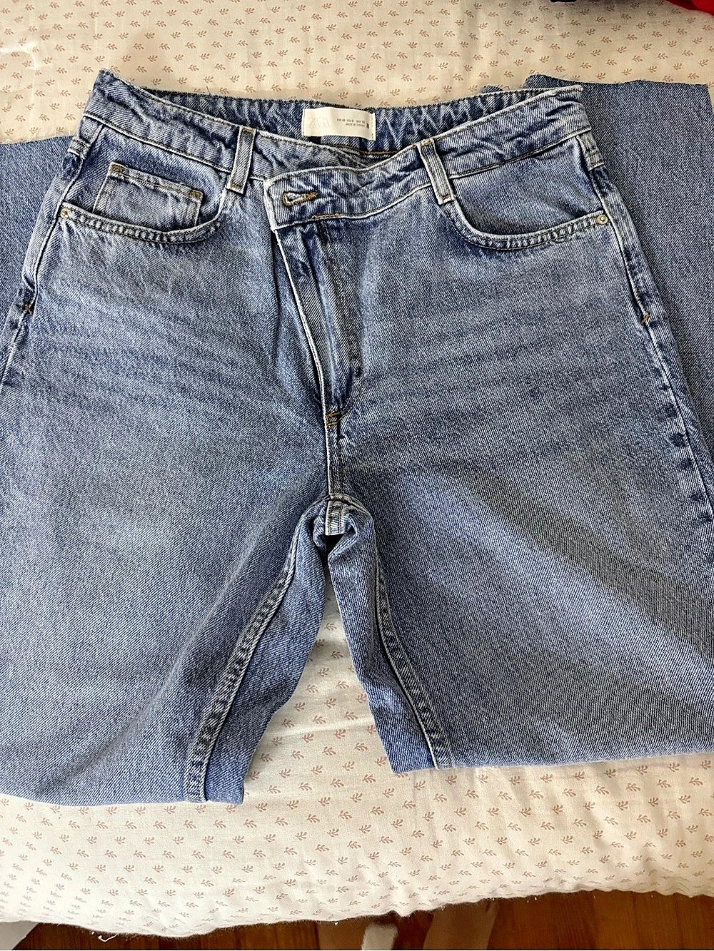 Zara Z1975 High-Rise Crossover Wide-Leg Jeans Blue